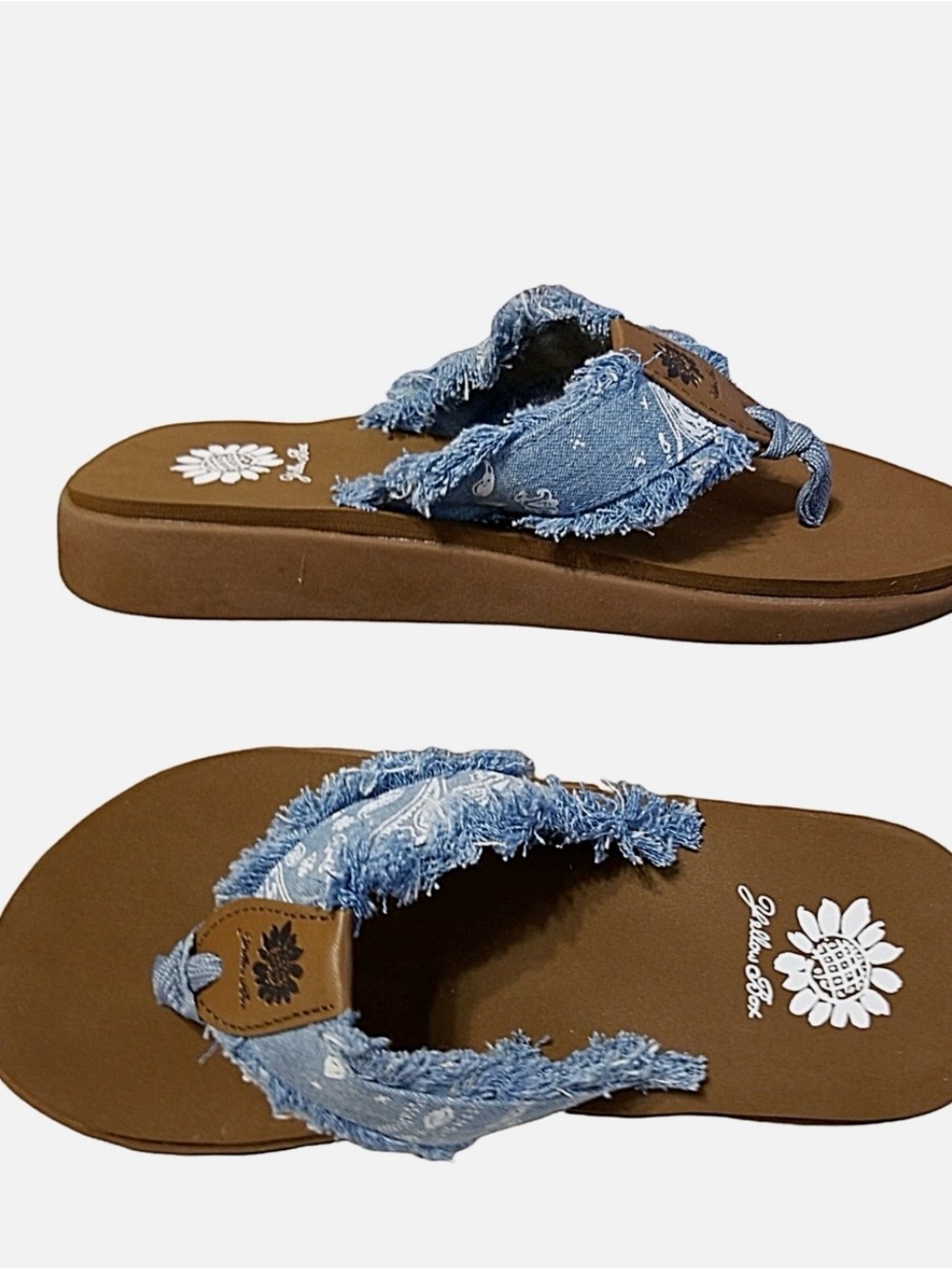 Denim Frayed Band Flip Flop Sandals - Light Blue - Picture 1 of 5